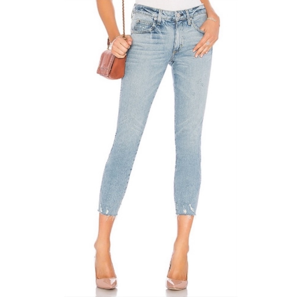 AMO Check Ya Later Stix Crop Distressed Hem Skinny Jeans Size 24